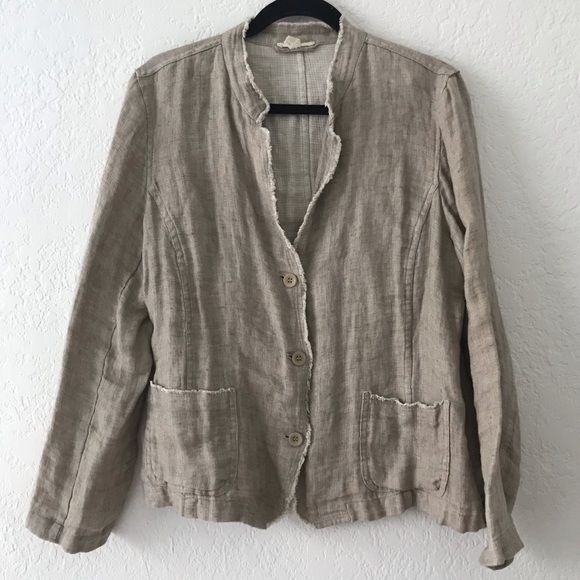 Eileen Fisher 100% Organic Linen Blazer Button Top Lagenlook Size Large